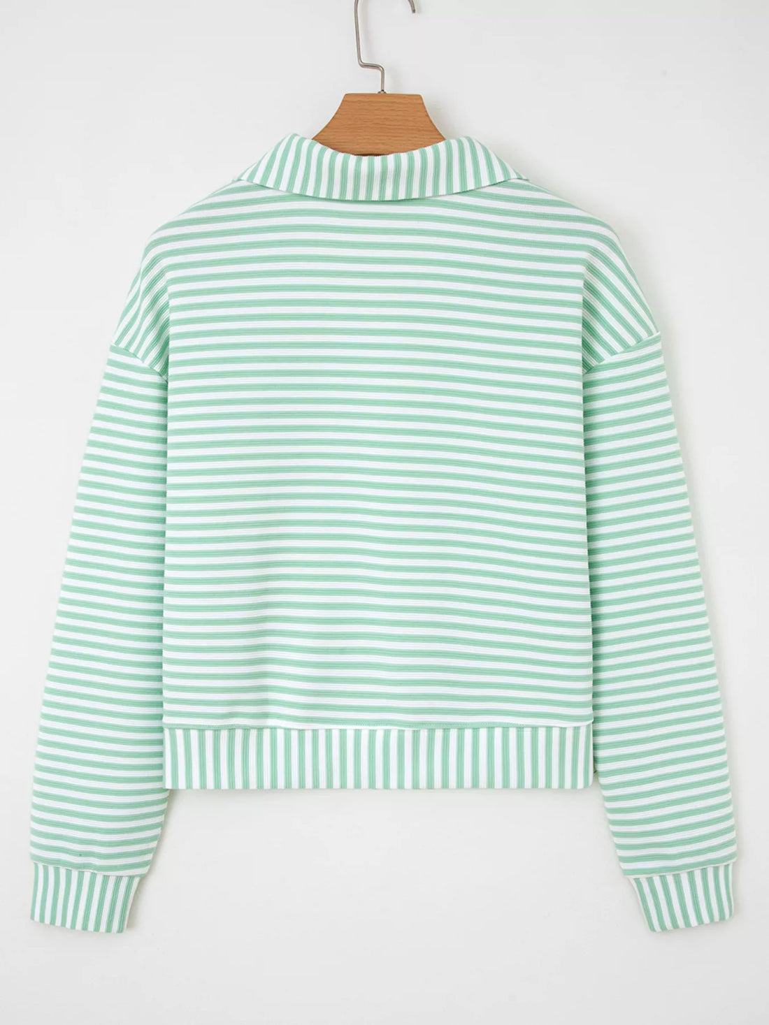 Stripe Quarter Zip Collar Long Sleeve Top 