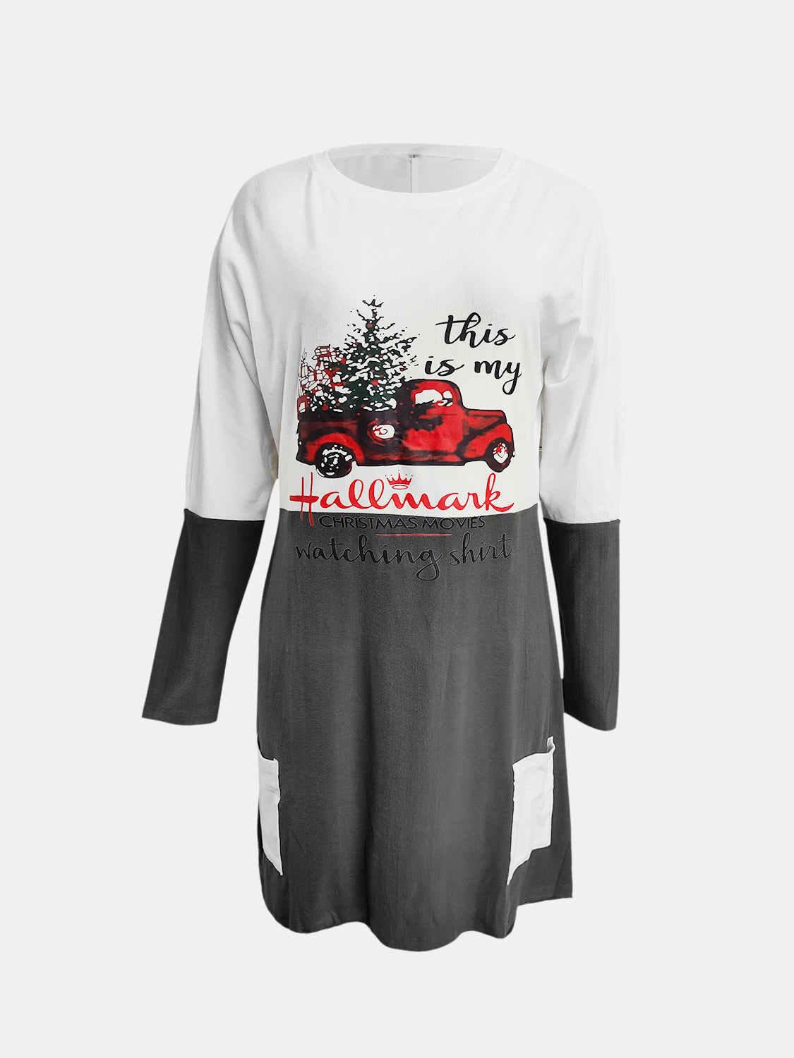 Full Size Graphic Two-Tone Round Neck Long Sleeve T-Shirt 