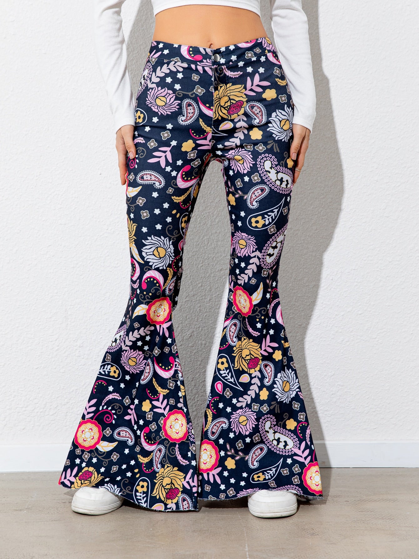 Floral High Waist Flare Leg Pants 
