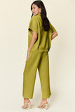 Double Take Full Size Texture Half Zip Short Sleeve Top and Pants Set 