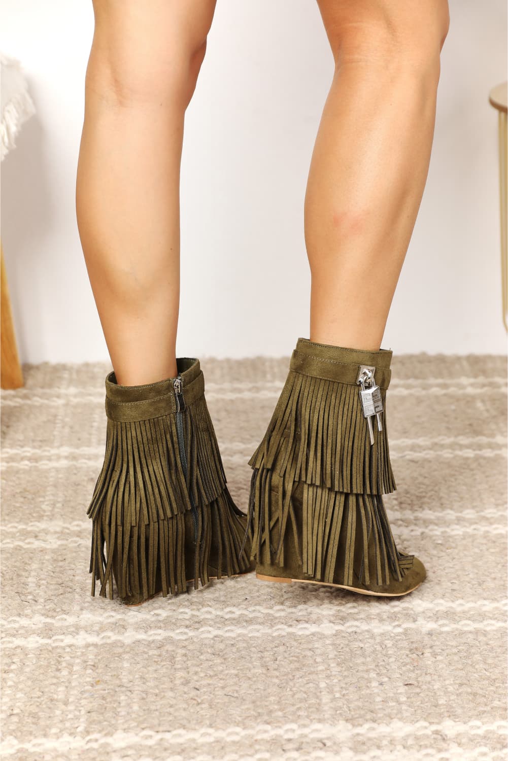 Legend Women's Tassel Wedge Heel Ankle Booties 