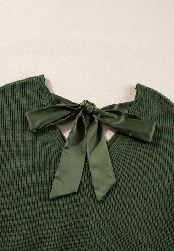 Tied Back V-Neck Long Sleeve Sweater 