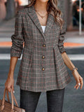 Plaid Button Up Lapel Collar Blazer 