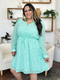 Double Take Full Size Printed Ruched V-Neck Long Sleeve Dress 