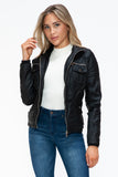 YMI Removable Faux Layered Multi-Pocket Jacket with Fuzzy Hood 