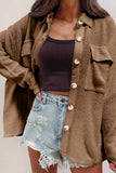 Black Solid Color Corduroy Buttoned Long Sleeve Shacket Outerwear/Jackets