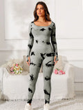 Scoop Neck Long Sleeve Active Jumpsuit 