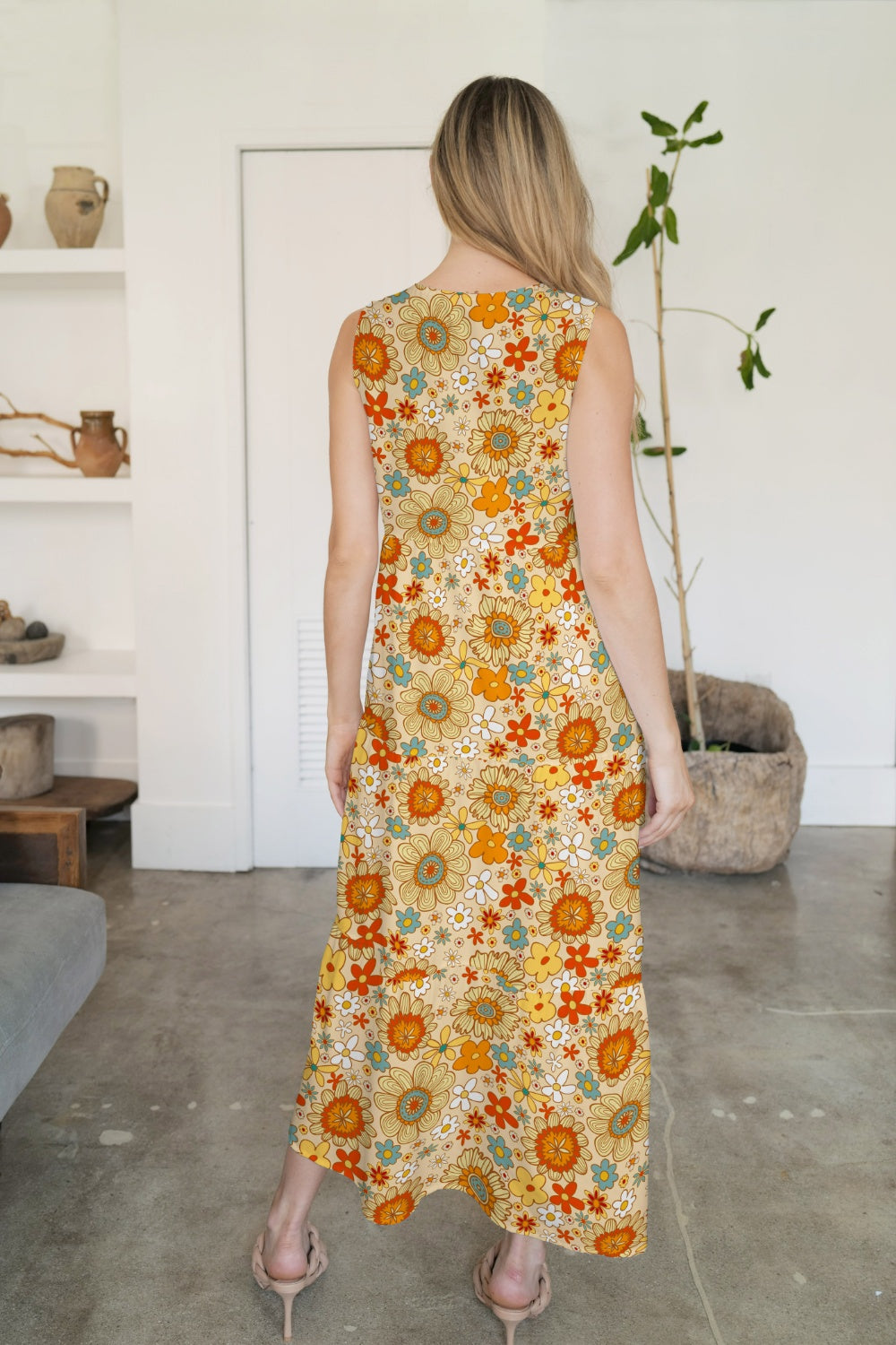 FAM-FAM Tiered Printed V-Neck Sleeveless Dress 