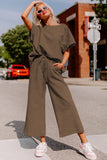 Gray Textured Loose Fit T Shirt and Drawstring Pants Set Two Piece Sets/Pant Sets