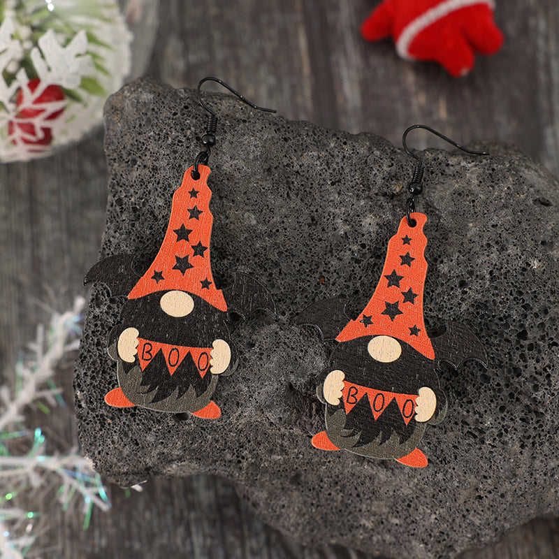 Wooden Point Hat Gnome Shape Earrings 