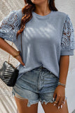 Plus Size Openwork Round Neck Half Sleeve Blouse 
