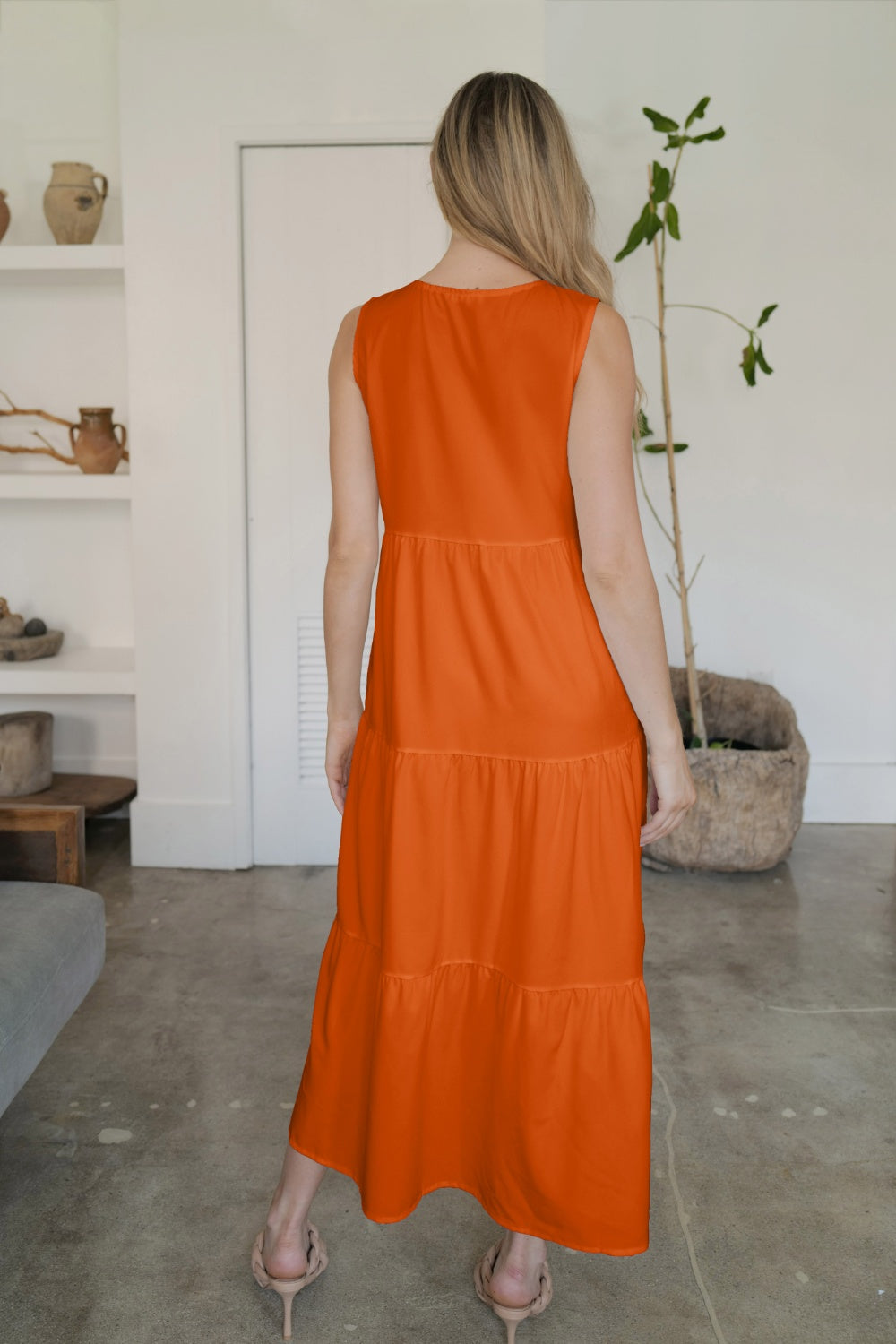 FAM-FAM Tiered V-Neck Sleeveless Dress 