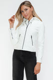 Snobbish Faux Leather Zip Up Drawstring Hooded Jacket 