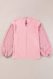 Swiss Dot Mock Neck Balloon Sleeve Blouse 