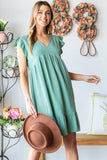 Heimish Full Size Short Sleeve V Neck Ruffled Hem Dress 