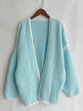 Double Take Contrast Open Front Dropped Shoulder Cardigan 
