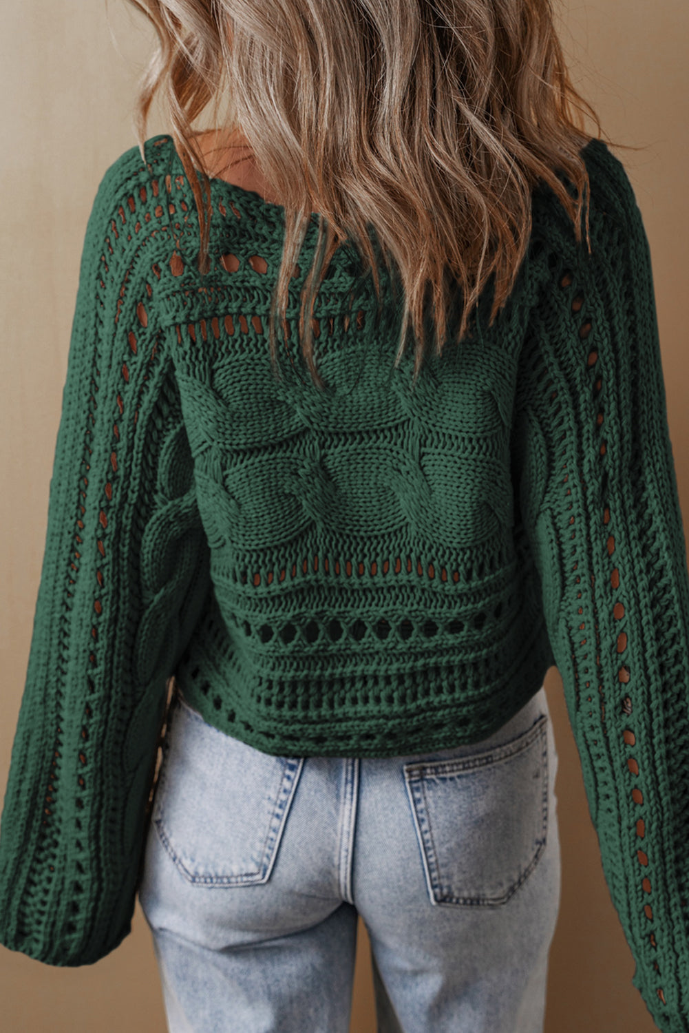 Smoke Gray Hollow-out Cable Knit Cropped Sweater Sweaters & Cardigans/Sweaters