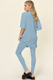 Double Take Full Size Round Neck Dropped Shoulder T-Shirt and Leggings Set 