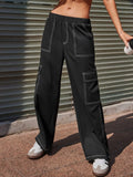 Wide Leg Pants with Contrast Stitching 