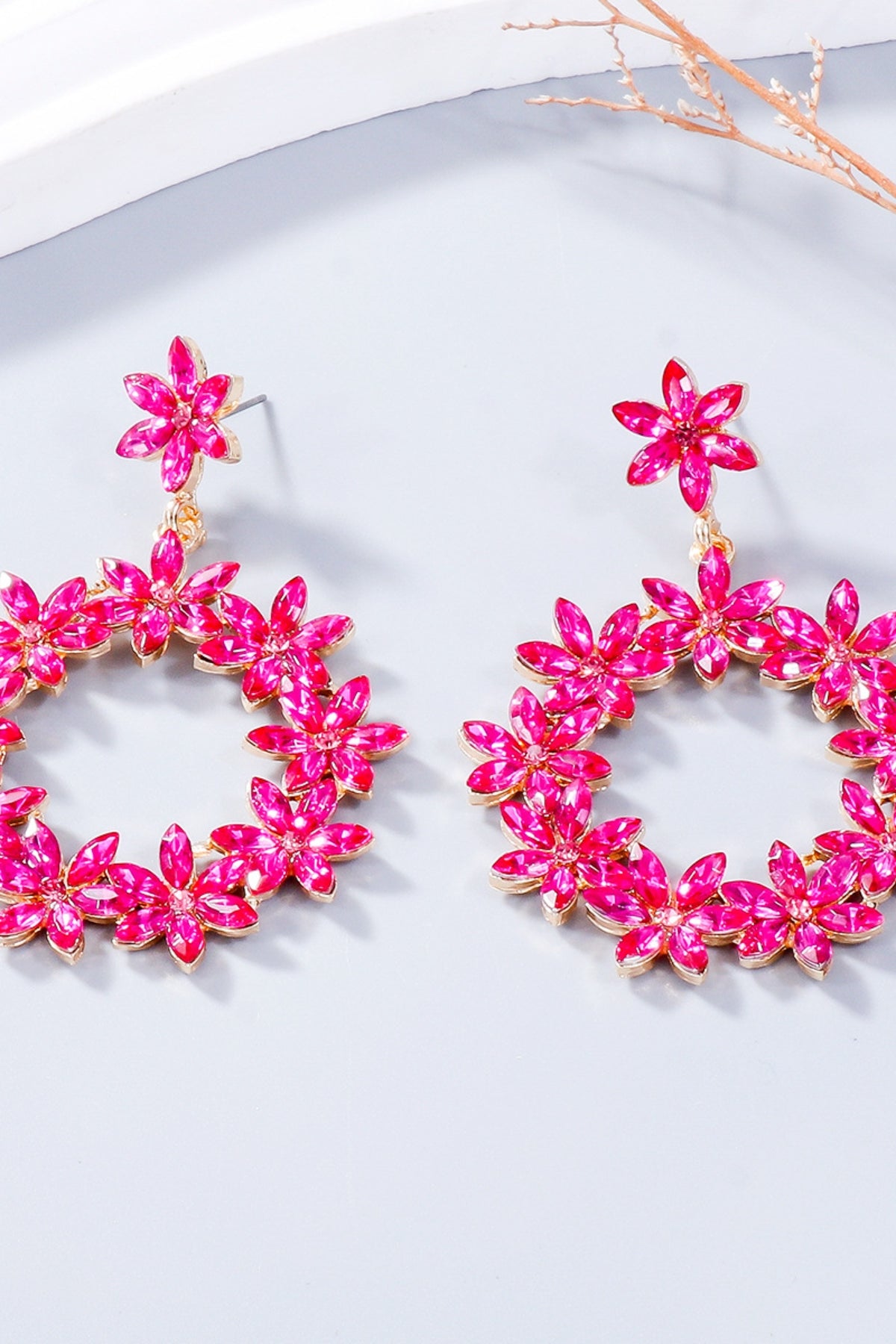 Rhinestone Flower Dangle Earrings 