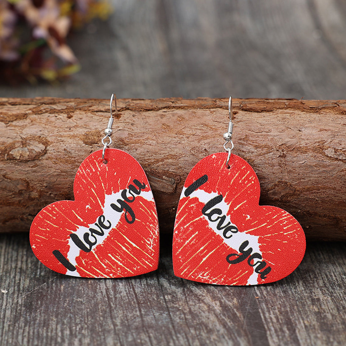 I LOVE YOU Heart Leather Earrings 