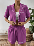 Ivy Lane Contrast Lapel Collar Cropped Shirt and Shorts Lounge Set Lingerie & Nightwear
