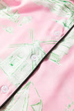 Collared Neck Printed Top and Drawstring Shorts Lounge Set Lingerie & Nightwear