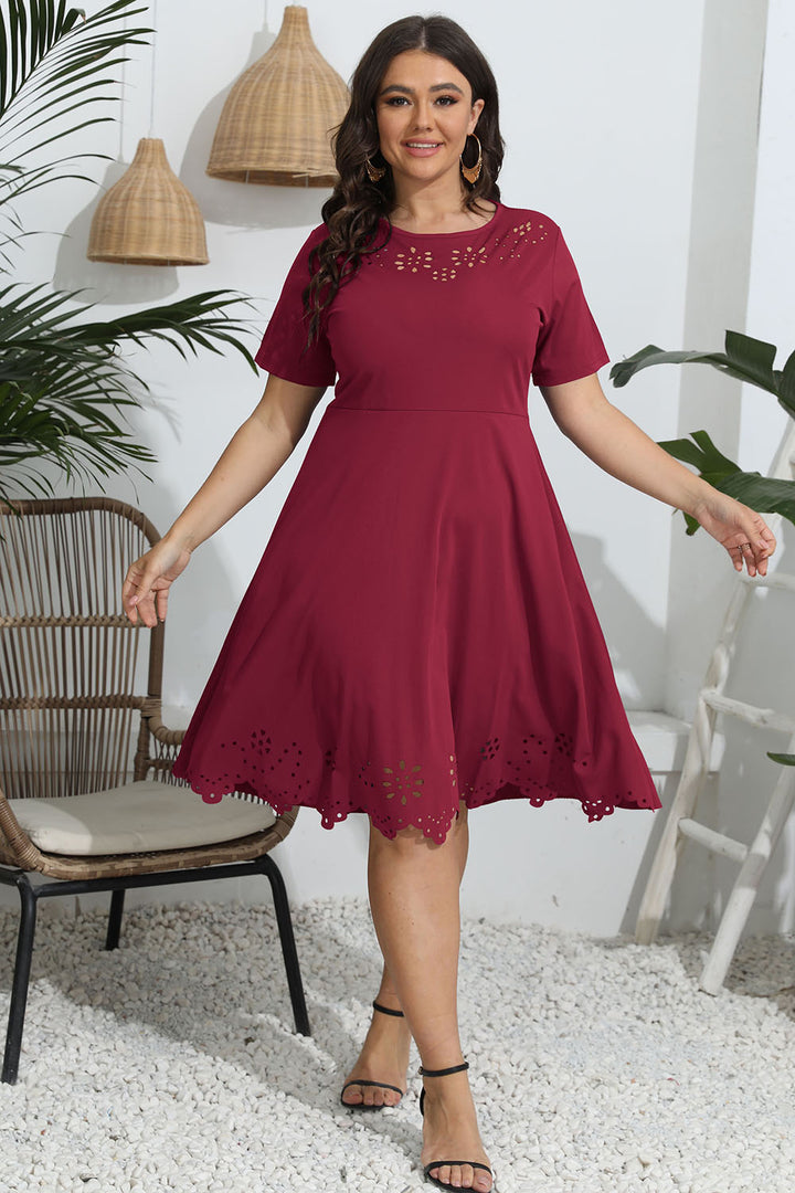 Plus Size Round Neck Openwork Dress 