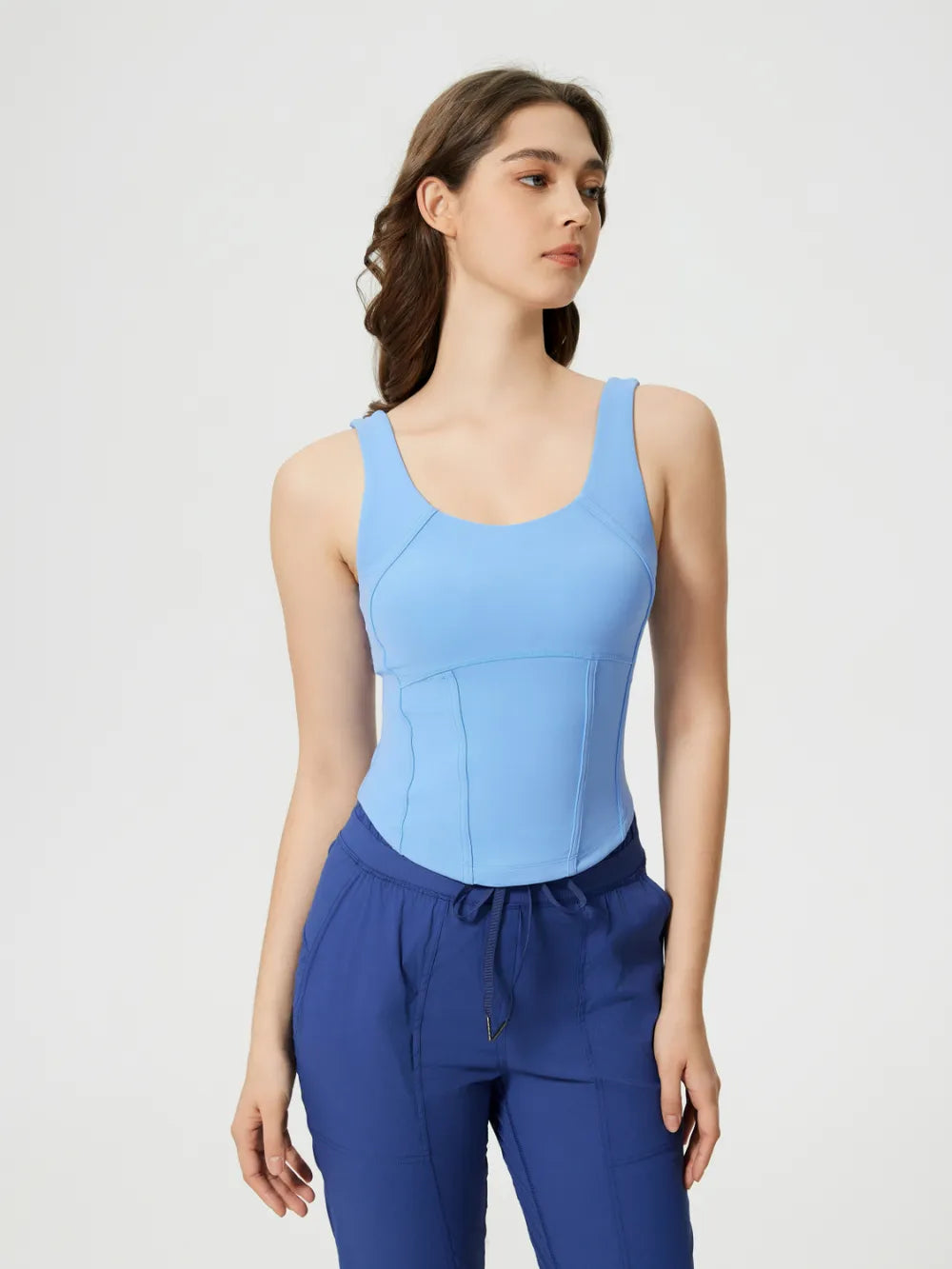 Millennia Round Neck Wide Strap Active Tank with Detachable Chest Pads 