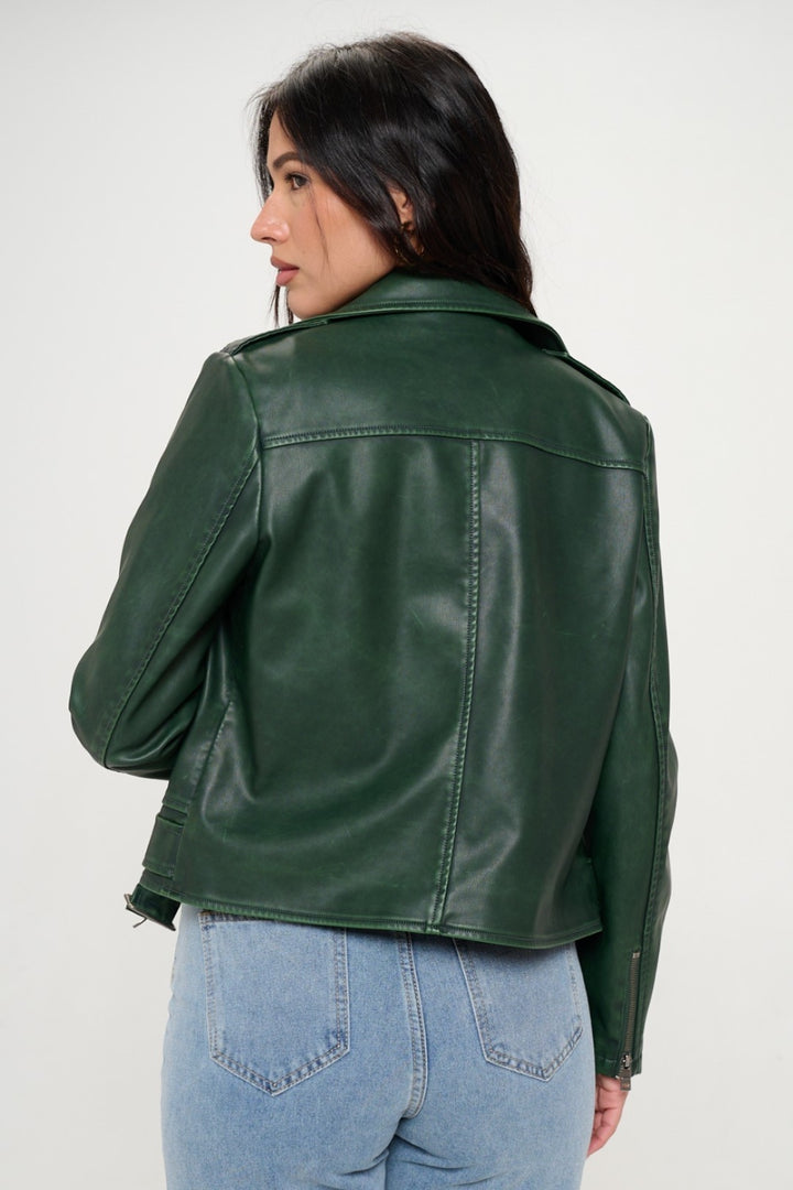 Coalition LA Zip Up Biker Jacket with Belt 