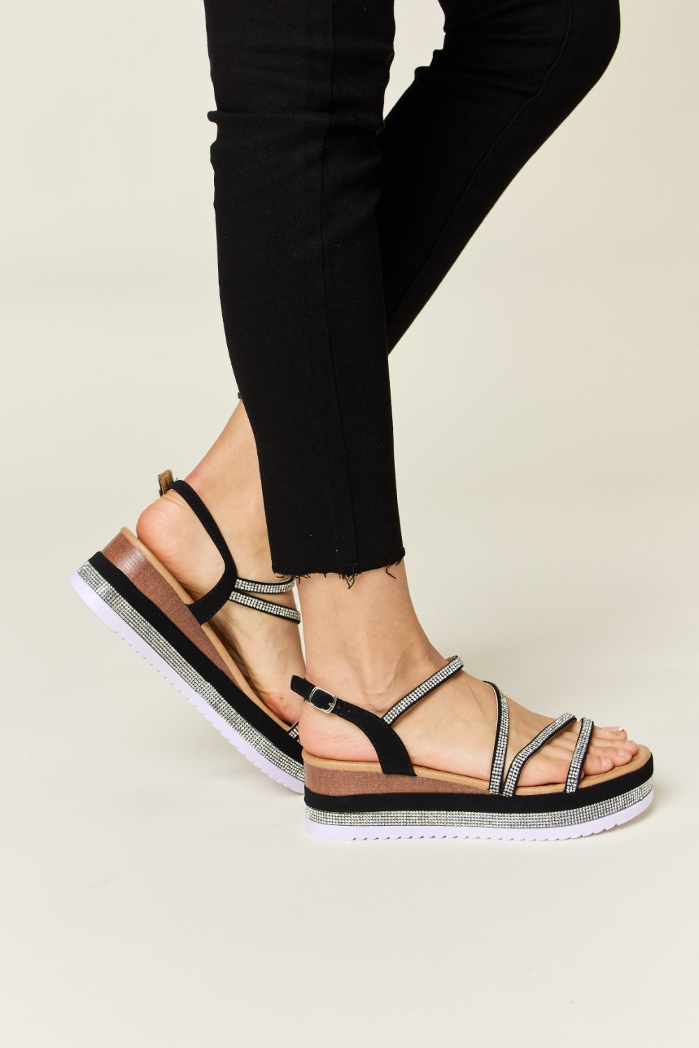 Forever Link Rhinestone Strappy Wedge Sandals 