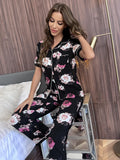 Floral Short Sleeve Shirt and Pants Lounge Set Lingerie & Nightwear