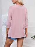 Lovelet Textured Round Neck Three-Quarter Sleeve Blouse 