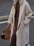 Plus Size Drawstring Zip Up Turtleneck Sherpa Coat 
