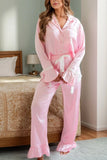 Collared Neck Long Sleeve Top and Pants Lounge Set Lingerie & Nightwear