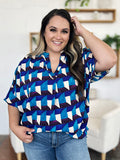 Double Take Full Size Geometric Notched Half Sleeve Blouse 