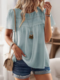 Devine Lace Detail Round Neck Short Sleeve Blouse 