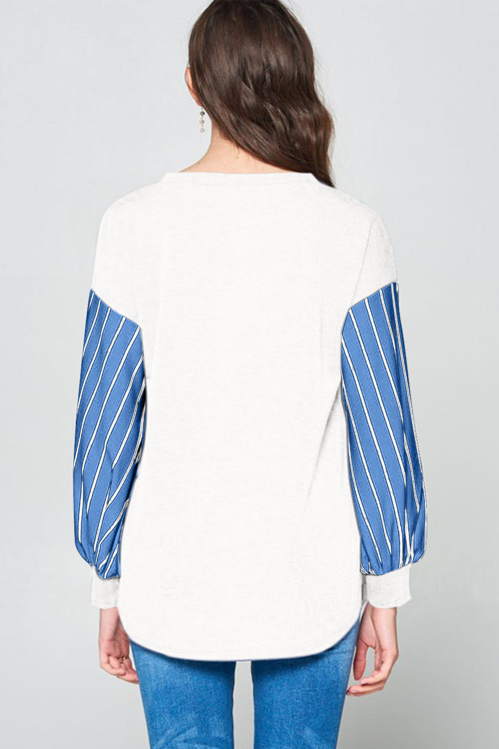 Super Lady Full Size French Terry Striped Long Sleeve Top 