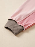 Color Block Mix Texture Waffle Patchwork Oversize Sweatshirt 