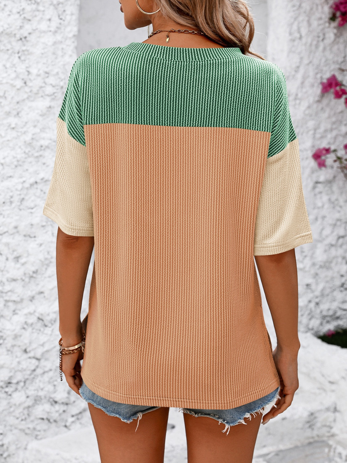Mandy Color Block Round Neck Half Sleeve T-Shirt 