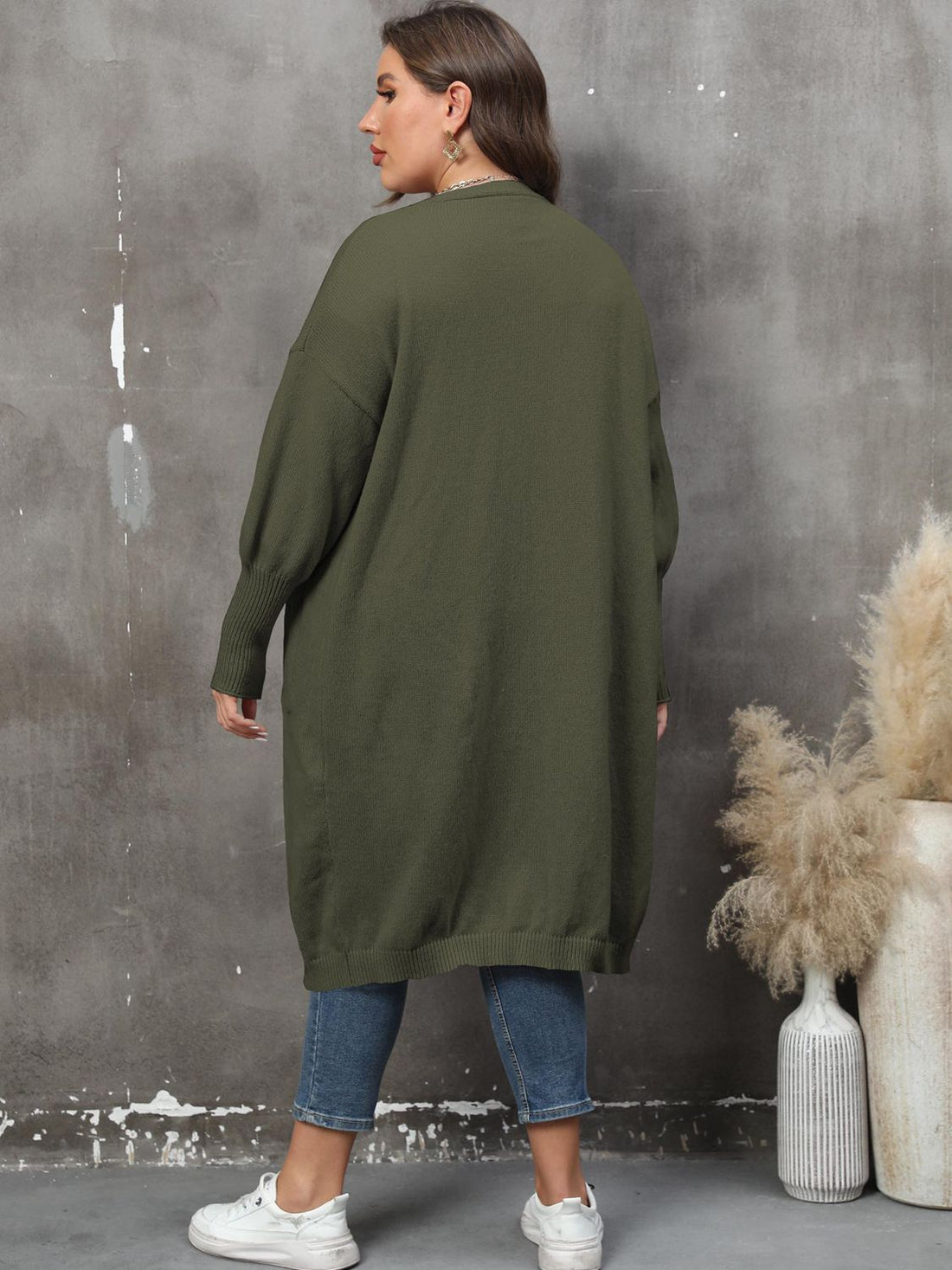 Plus Size Long Sleeve Pocketed Cardigan 