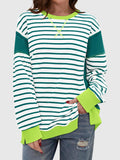 Slit Exposed Seam Striped Long Sleeve Sweatshirt 