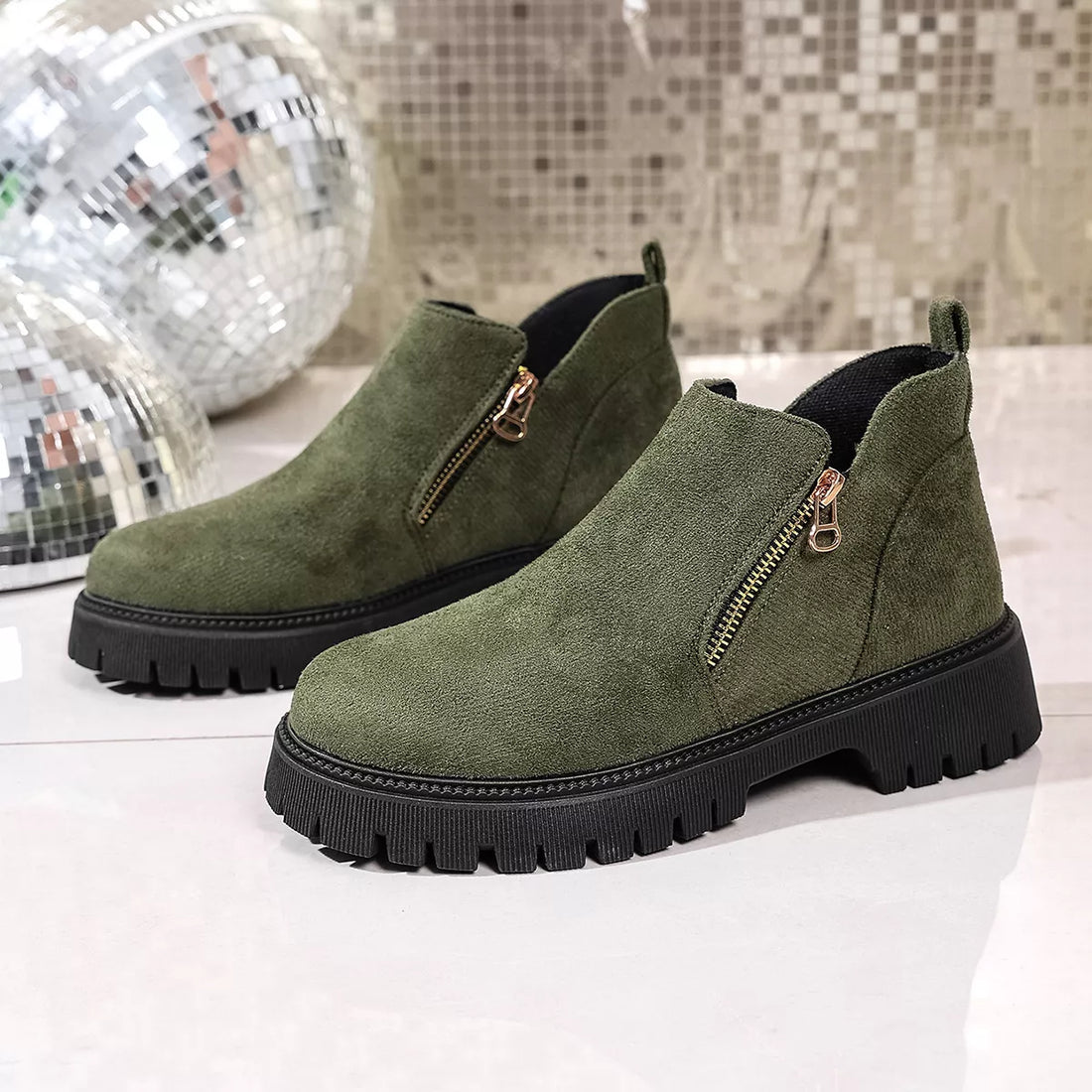 Round Toe Side Zip Ankle Boots 