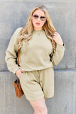Double Take Full Size Texture Long Sleeve Top and Drawstring Shorts Set 