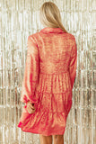 Apricot Metallic Sheen Puff Sleeve Button Up Mini Shirt Dress Dresses/Mini Dresses