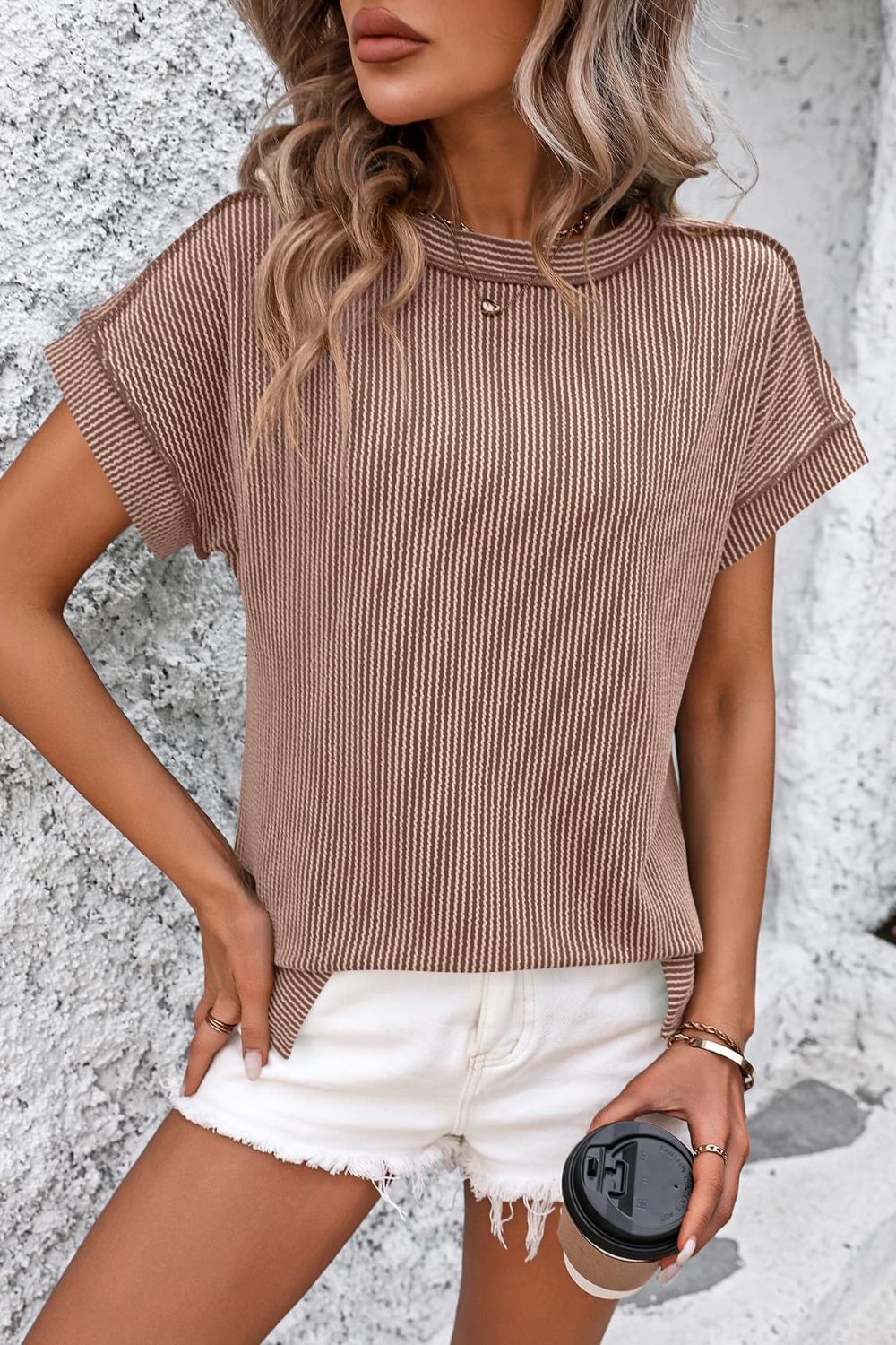 Mandy Striped Round Neck Short Sleeve T-Shirt 
