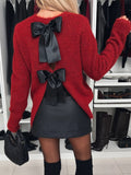 Bow Slit Back Round Neck Sweater 