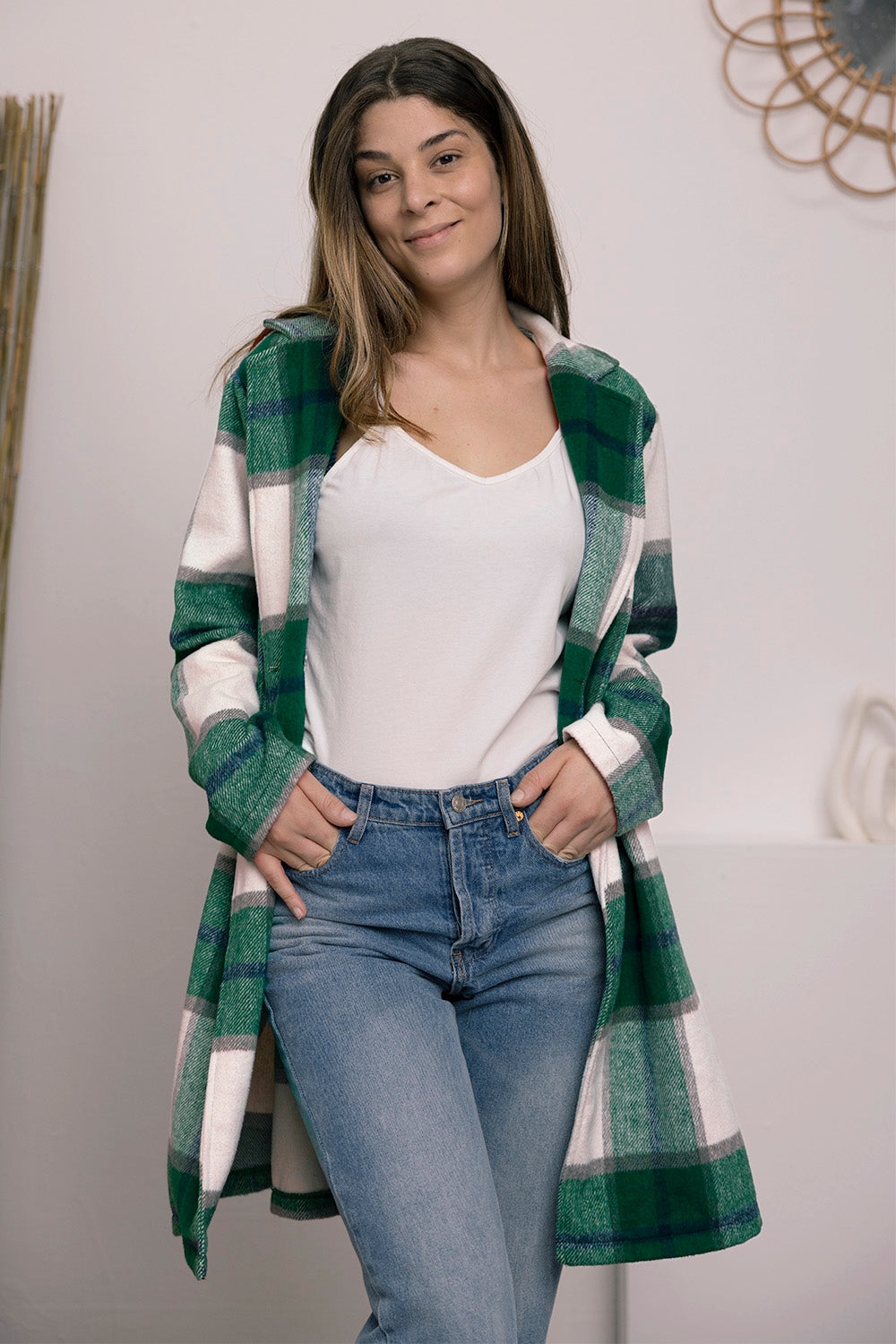 Double Take Full Size Plaid Button Up Lapel Collar Coat 