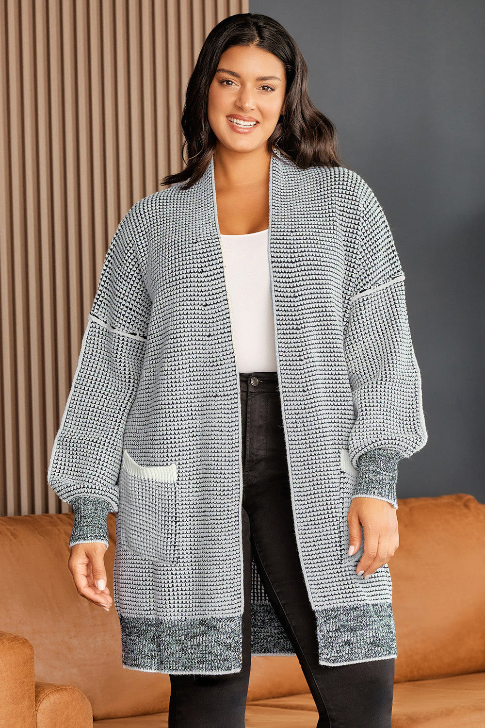 Plus Size Open Front Longline Cardigan 