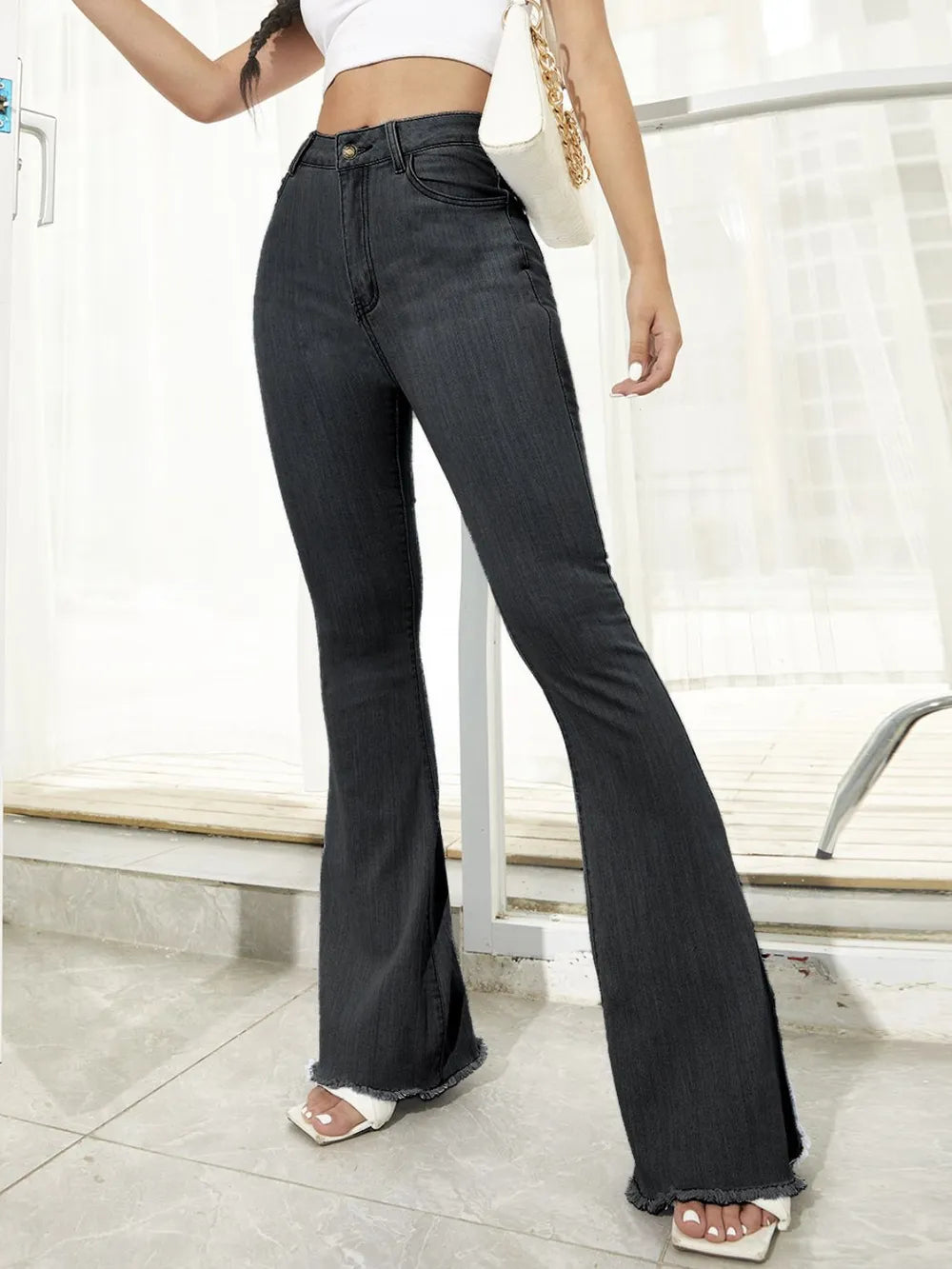 Raw Hem High Waist Flare Jeans 